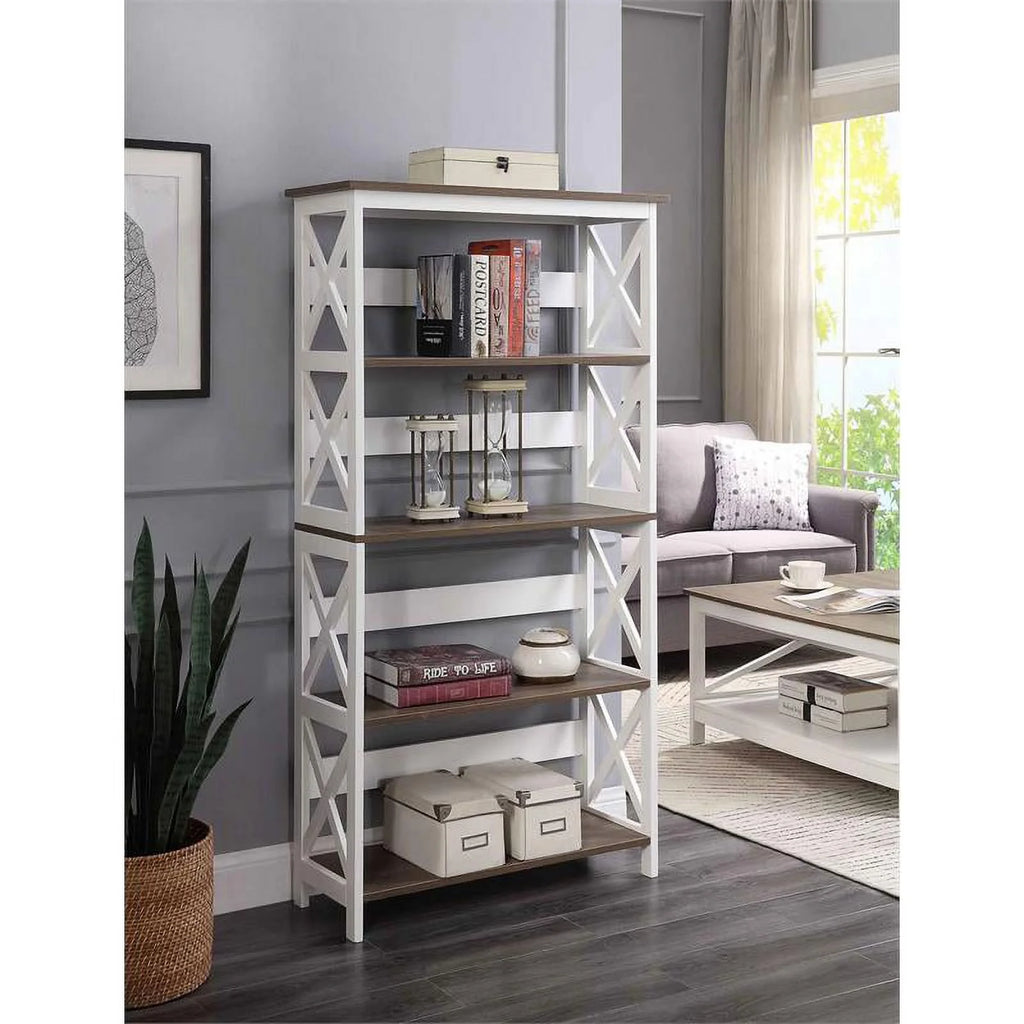 White 5 Tier Wood Bookcase Set of 2 C17327