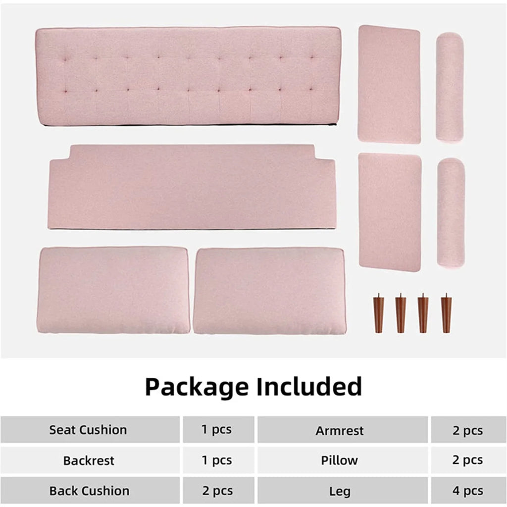 Pink Linen 2 Seater Sofa with 2 Pillows D487333