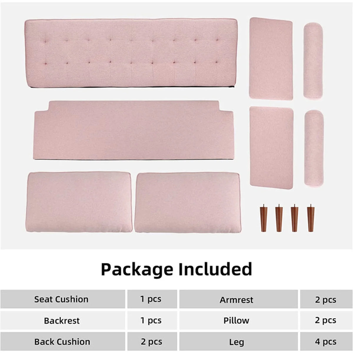 Pink Linen 2 Seater Sofa with 2 Pillows D487333