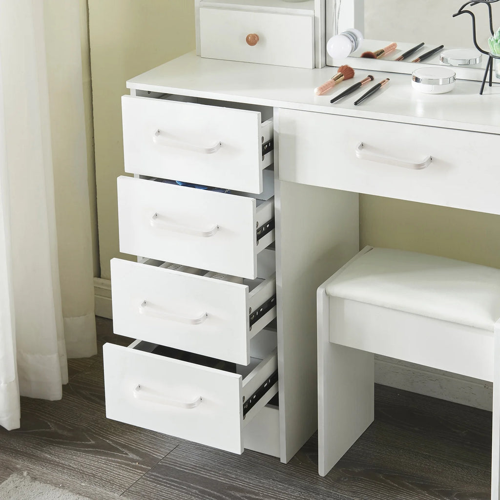 White Vanity Set with Lighted Mirror and Stool D9958