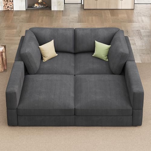 Beige Corduroy Modular Sectional Sofa with Storage M865