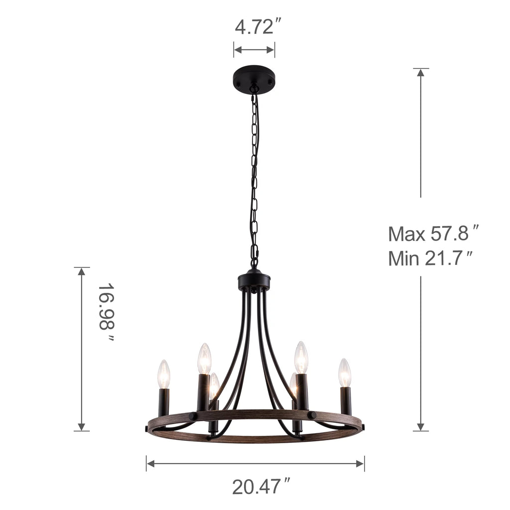 6-Light Black Wheel Chandelier F61292