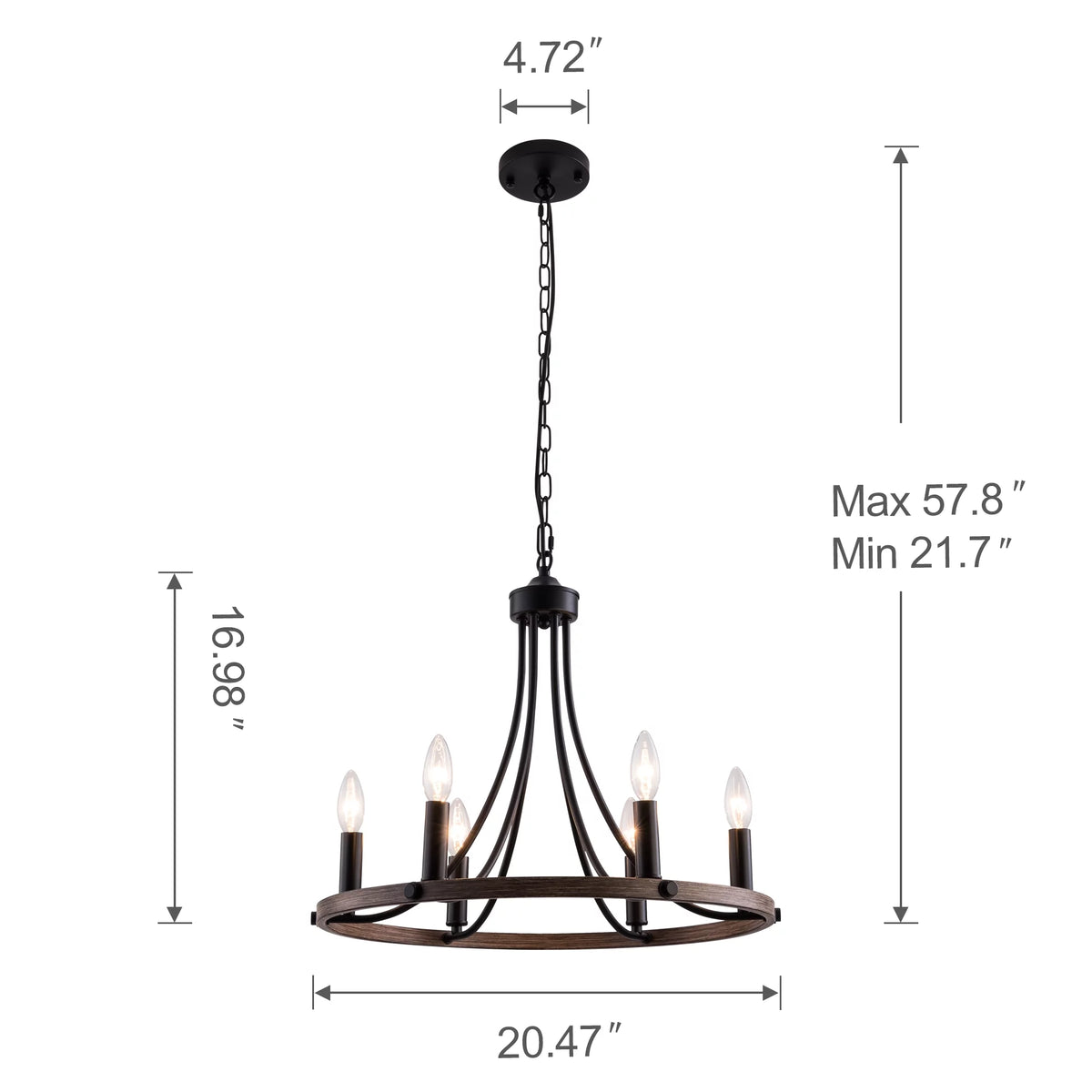 6-Light Black Wheel Chandelier F61292