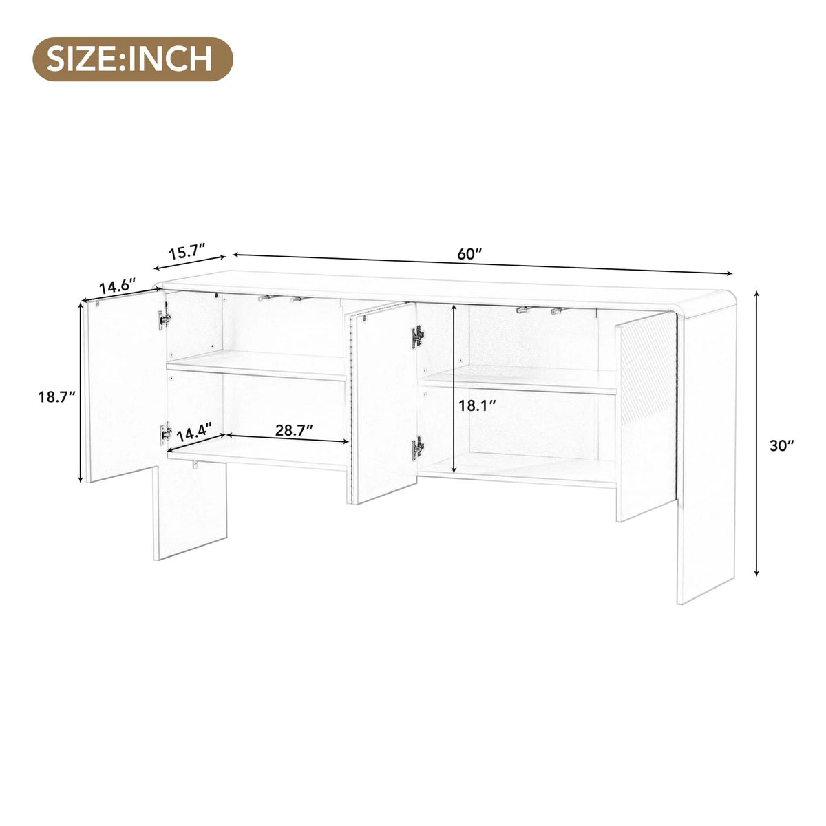 60" Wooden Sideboard with 4 Doors Z324