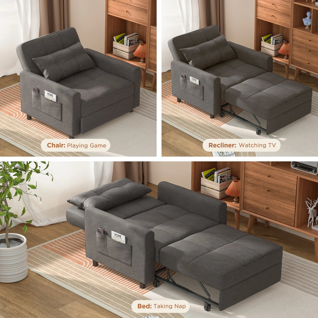 Grey 3 in 1 Convertible Sofa Bed Chair Z5536
