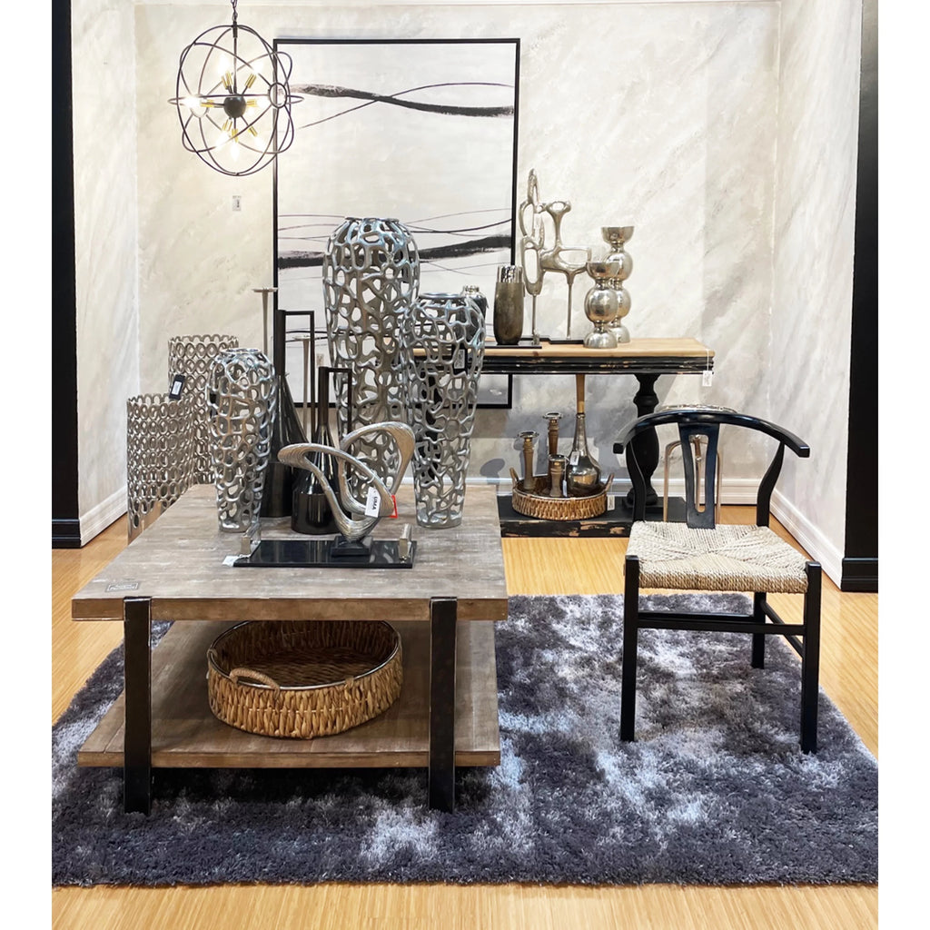 Black Wood Distressed Console Table with Brown Wood Top P8030