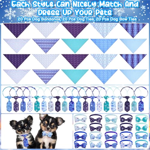 60 Pieces Winter Dog Bandanas Bow Ties Adjustable Pet Scarf N53546