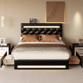 Queen Bed Frame with LED Light, PU Leather, Charging Station, 4 Storage Drawers, Black Q943