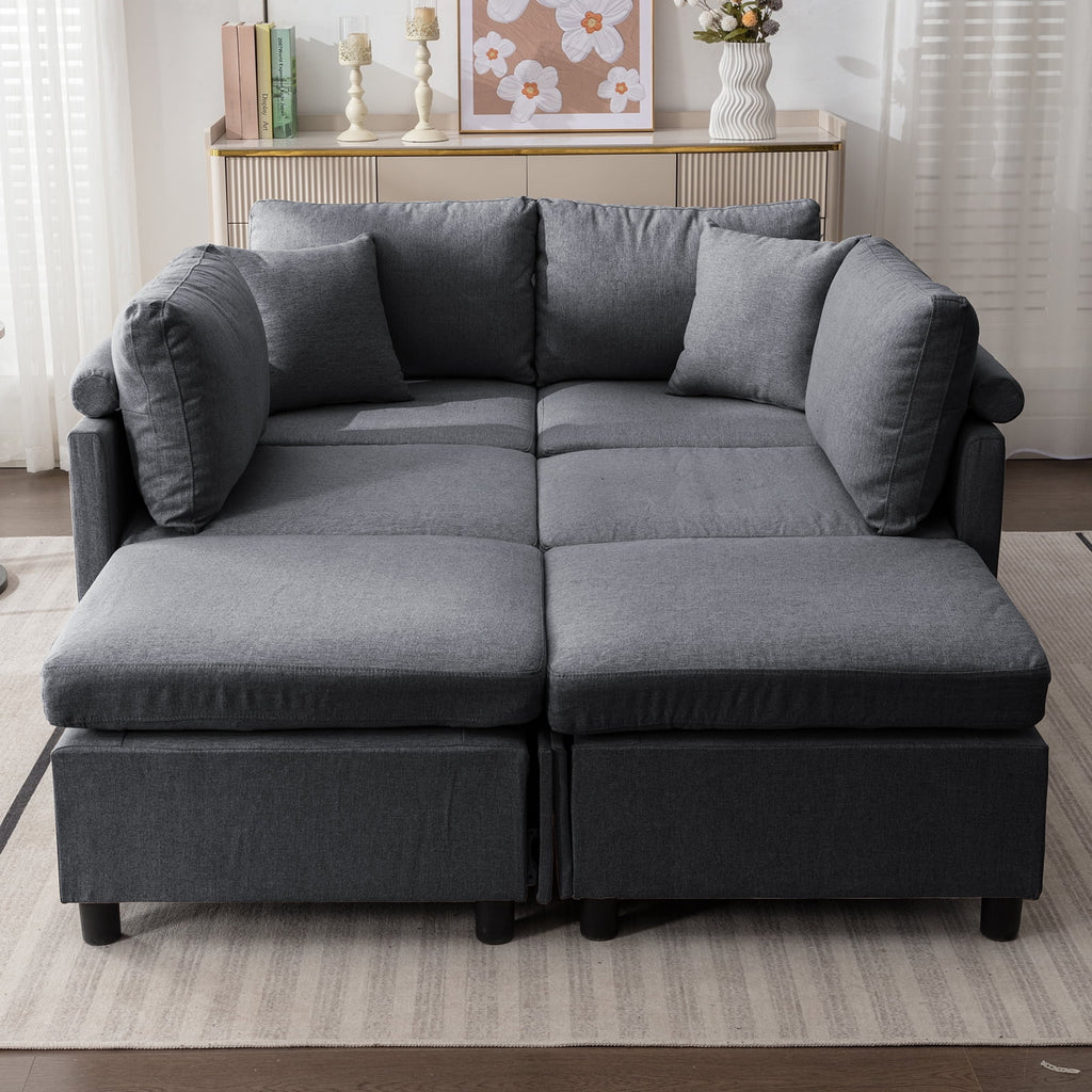 Dark Gray 6-Seater Modular Sectional Sofa with Storage Ottoman W99024