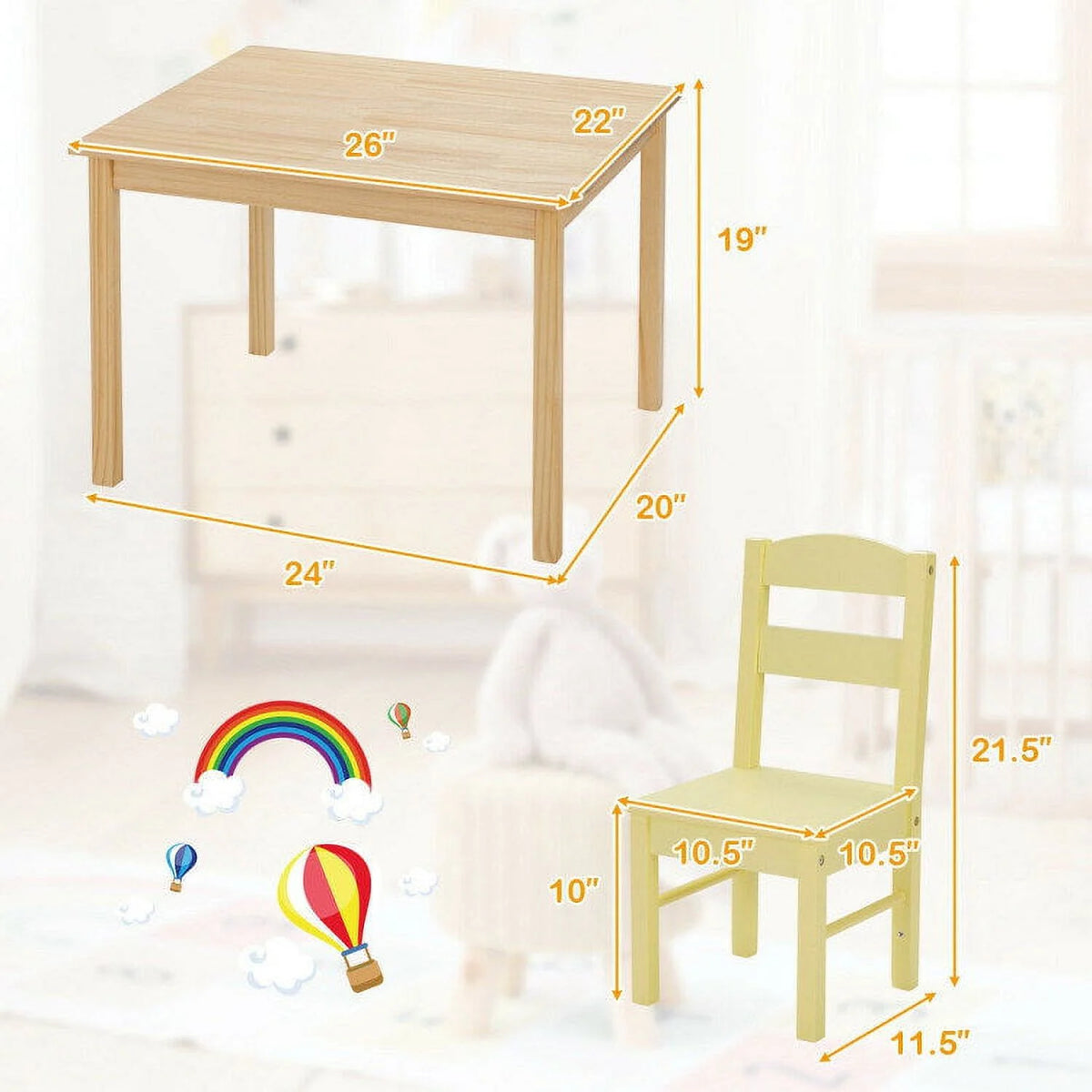 Kids 5 Pieces Wooden Table and Chair Set W47932