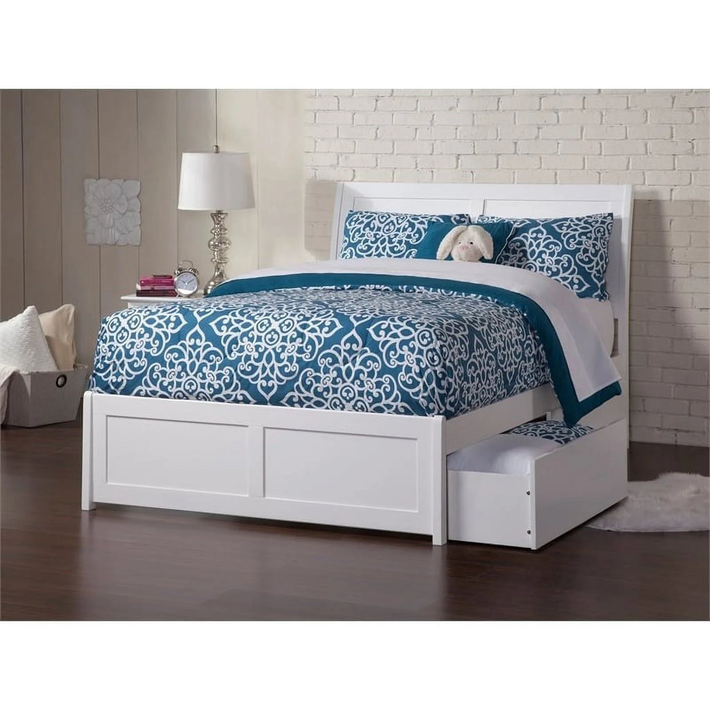 White Solid Wood Full Storage Platform Bed O2607