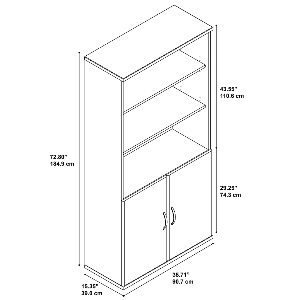 White 5 Shelf 2 Door Wood Composite Bookcase H736