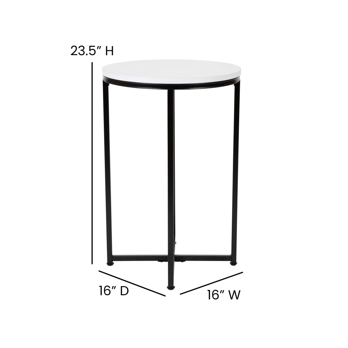 Modern End Table with Black Metal Frame and White Laminate Top L2478