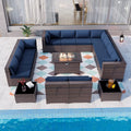 15 Pieces Outdoor Patio Furniture Set with Propane Fire Pit Table Navy Blue P7385