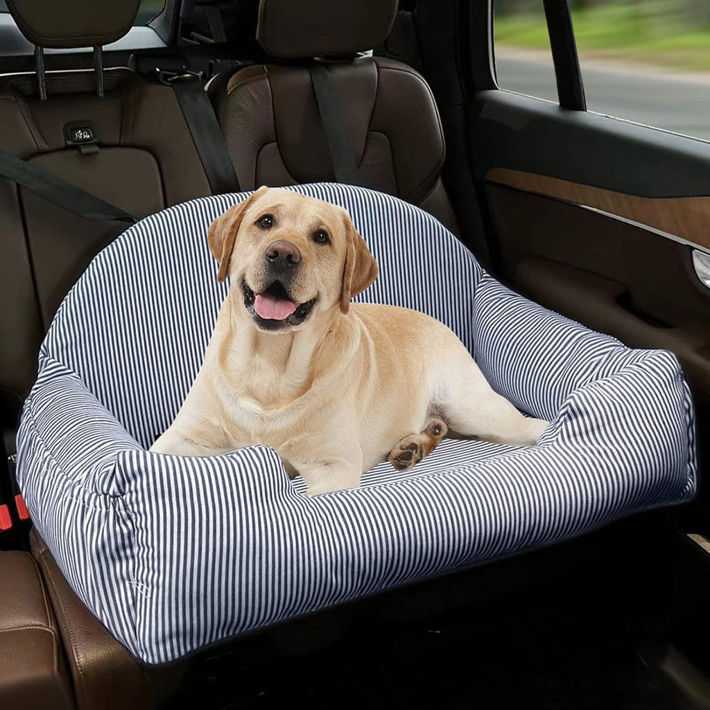 Dog Car Seat, Pet Booster Seat with Storage (Blue Stripes) X5352