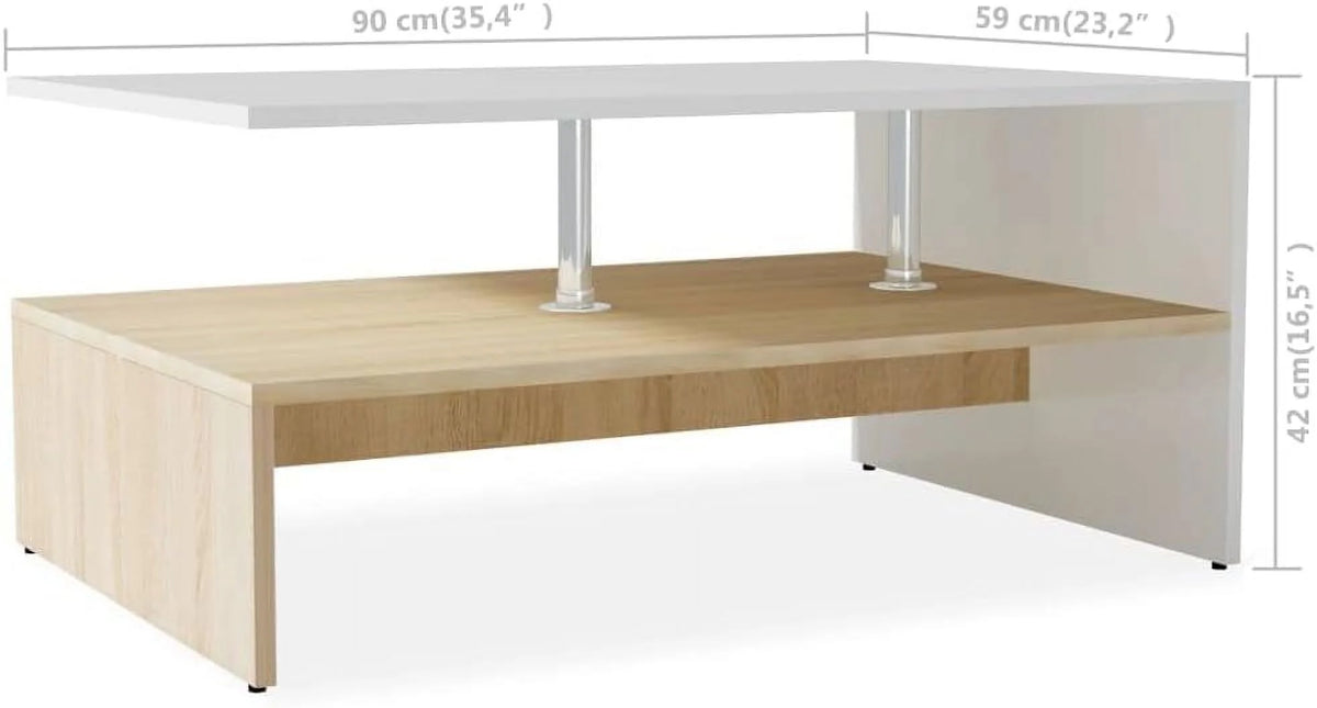 Oak and White Engineered Wood Coffee Table J3891