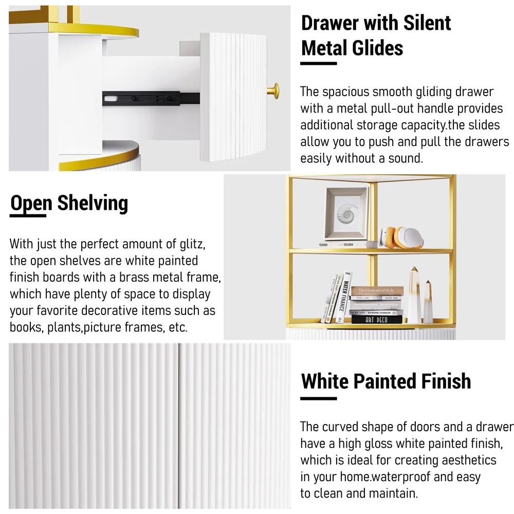 White Wooden Corner Bookshelf with 1 Drawer and 2 Doors G59005