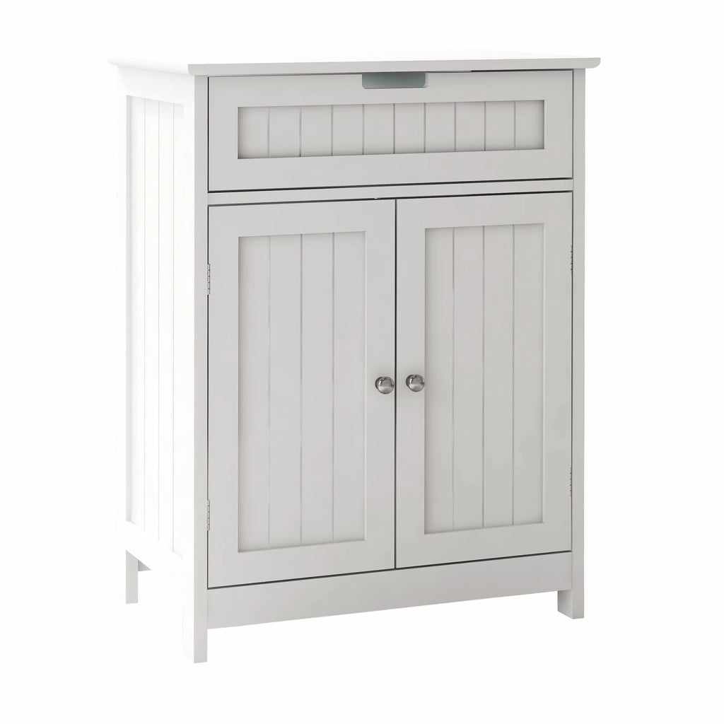 White Wood Bathroom Floor Cabinet 2 Doors 1 Drawer O613053