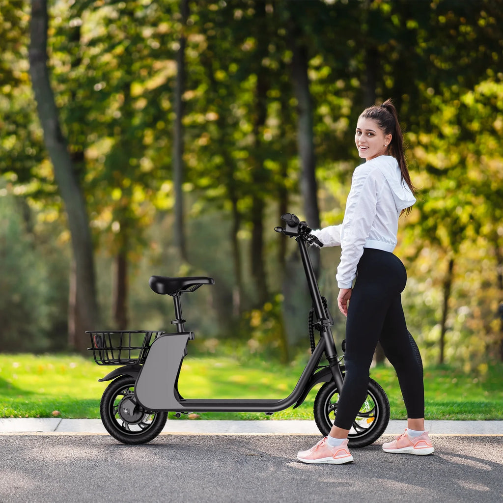 Foldable Electric Scooter with Seat and Carry Basket F607199