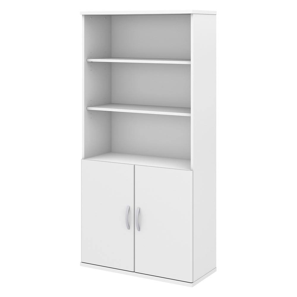 White 5 Shelf 2 Door Wood Composite Bookcase H736