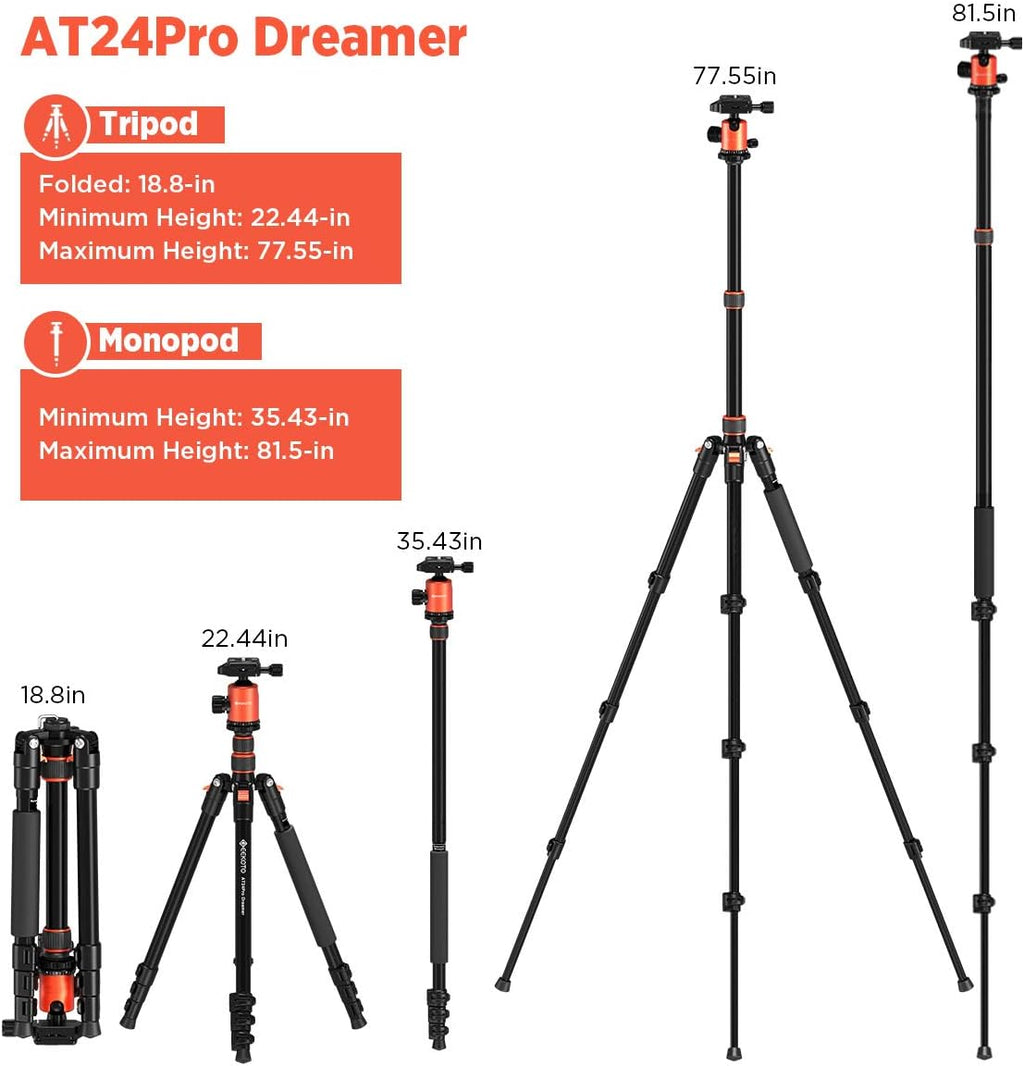 77’’ Aluminum Camera Tripod with 360 Degree Ball Head L225