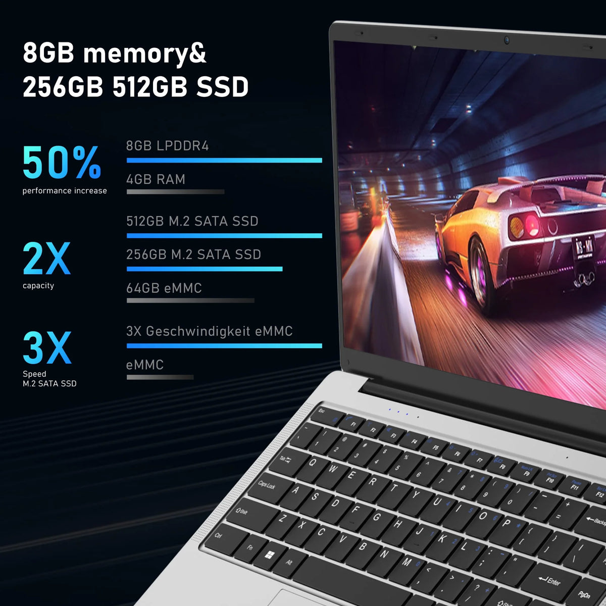 14.1 Laptop Intel Celeron J4125 8GB RAM 256GB SSD Silver O950
