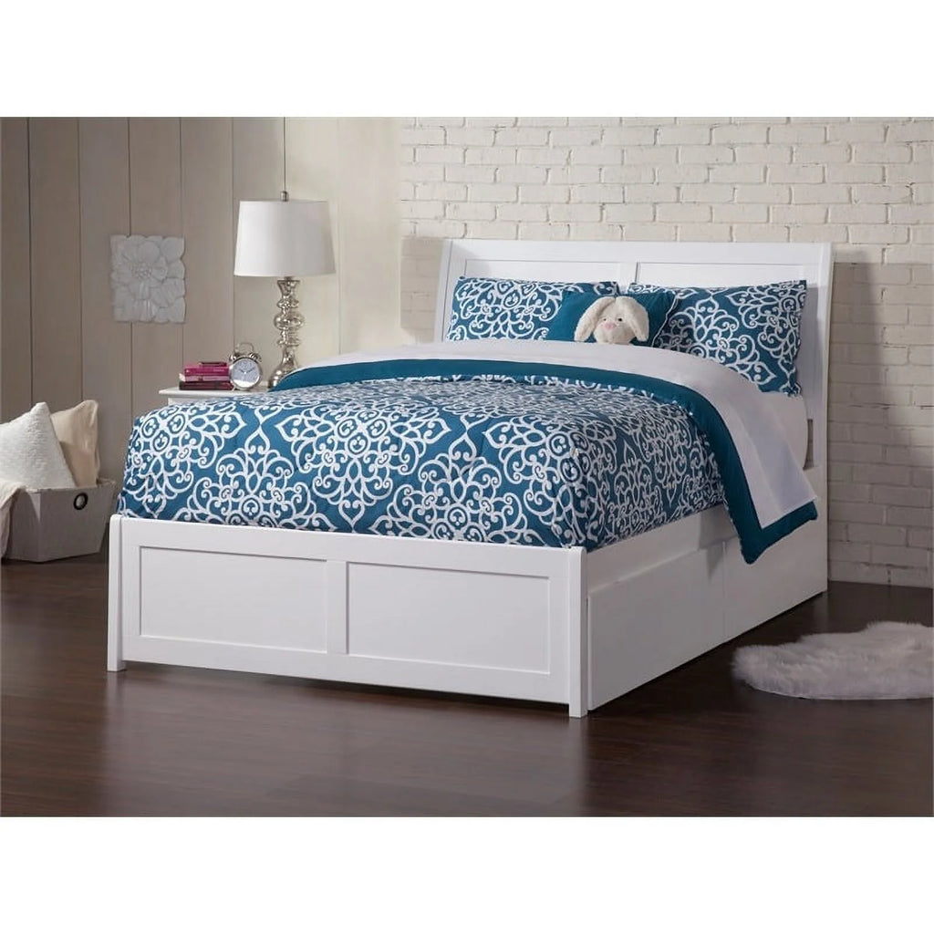 White Solid Wood Full Storage Platform Bed O2607