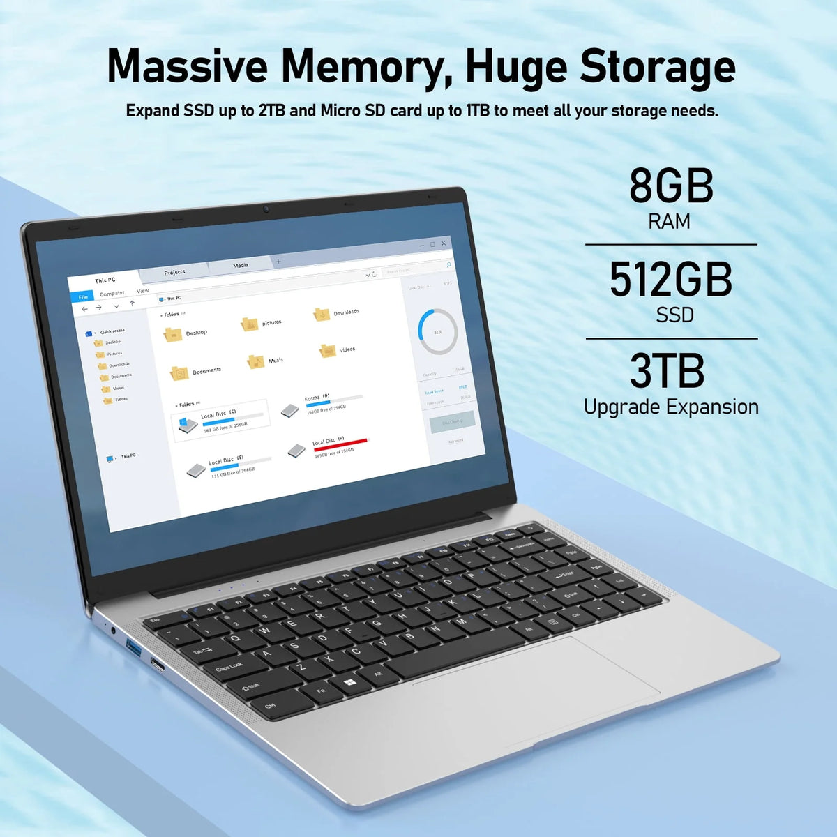 14.1 Laptop Intel Celeron J4125 8GB RAM 256GB SSD Silver O950