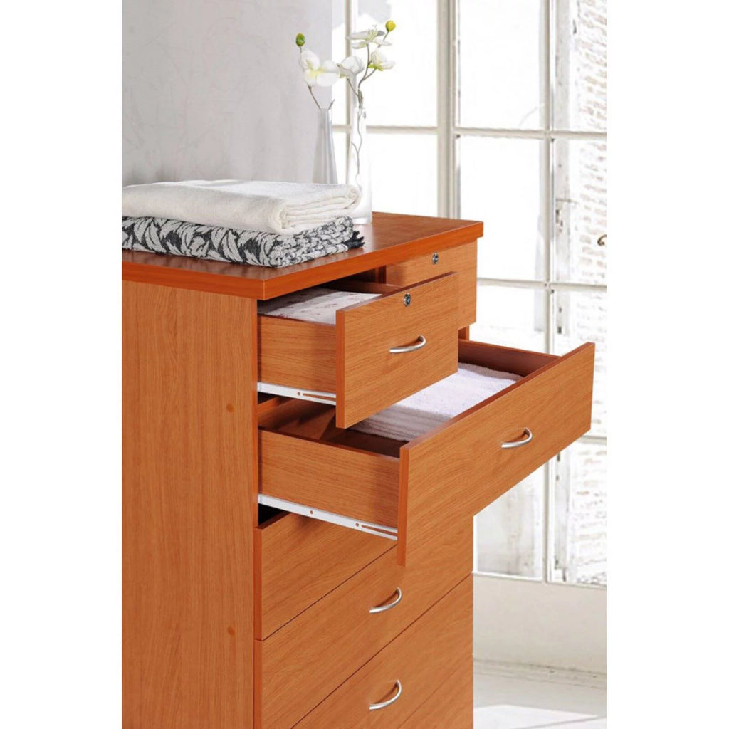 7 Drawer Wooden Jumbo Dresser Chest with 2 Top Locks, Cherry F9887