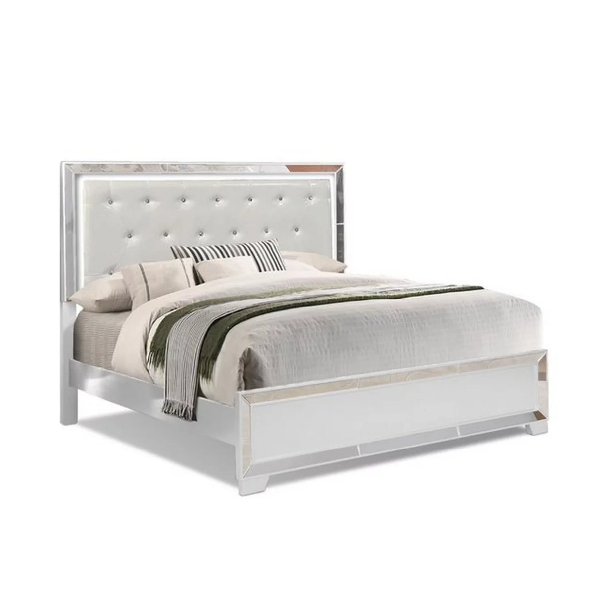 Modern Wood Queen Bed with Tufted Headboard Y55188