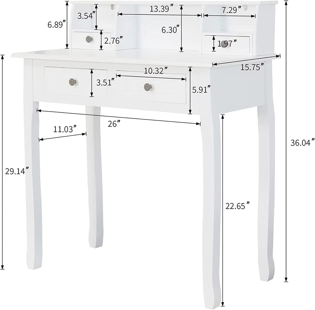 White 32 Inch Writing Desk with Storage Drawers P37343