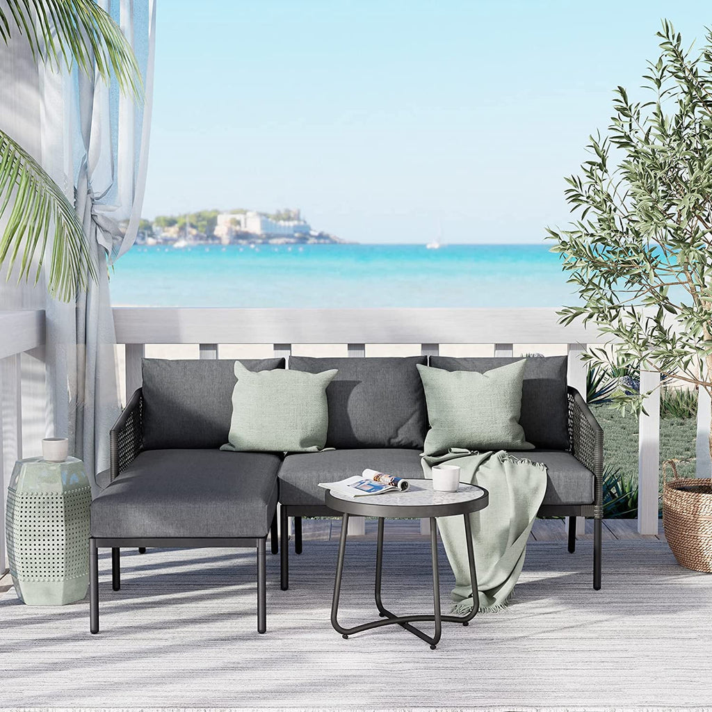 3-Piece All-Weather Wicker Sectional Sofa Set with Cushions J54599
