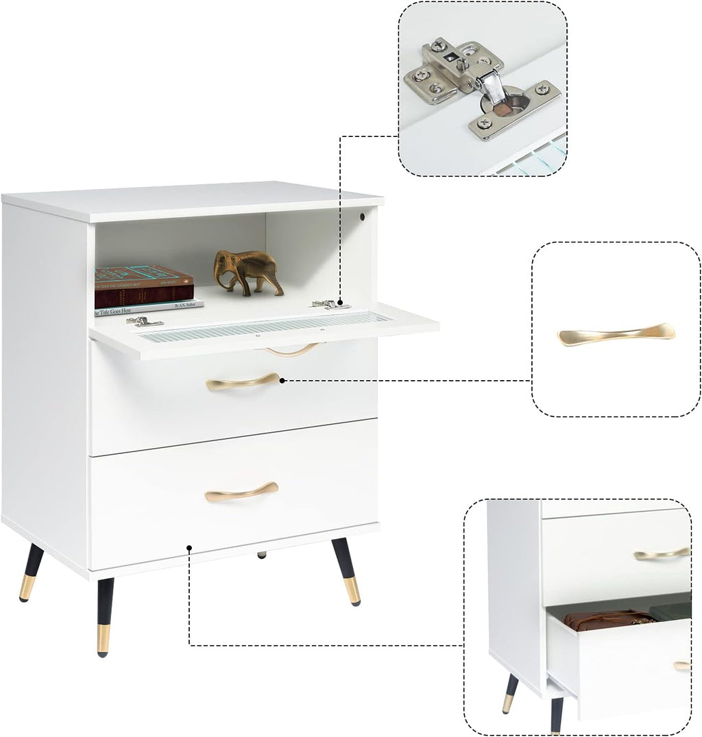 White 3 Drawer Wooden End Side Table Nightstand J99853