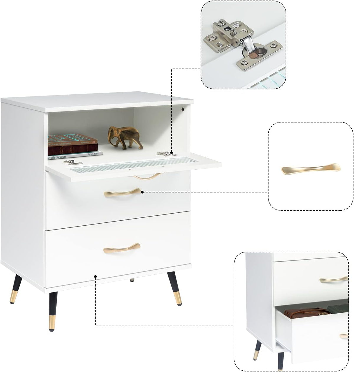 White 3 Drawer Wooden End Side Table Nightstand J99853