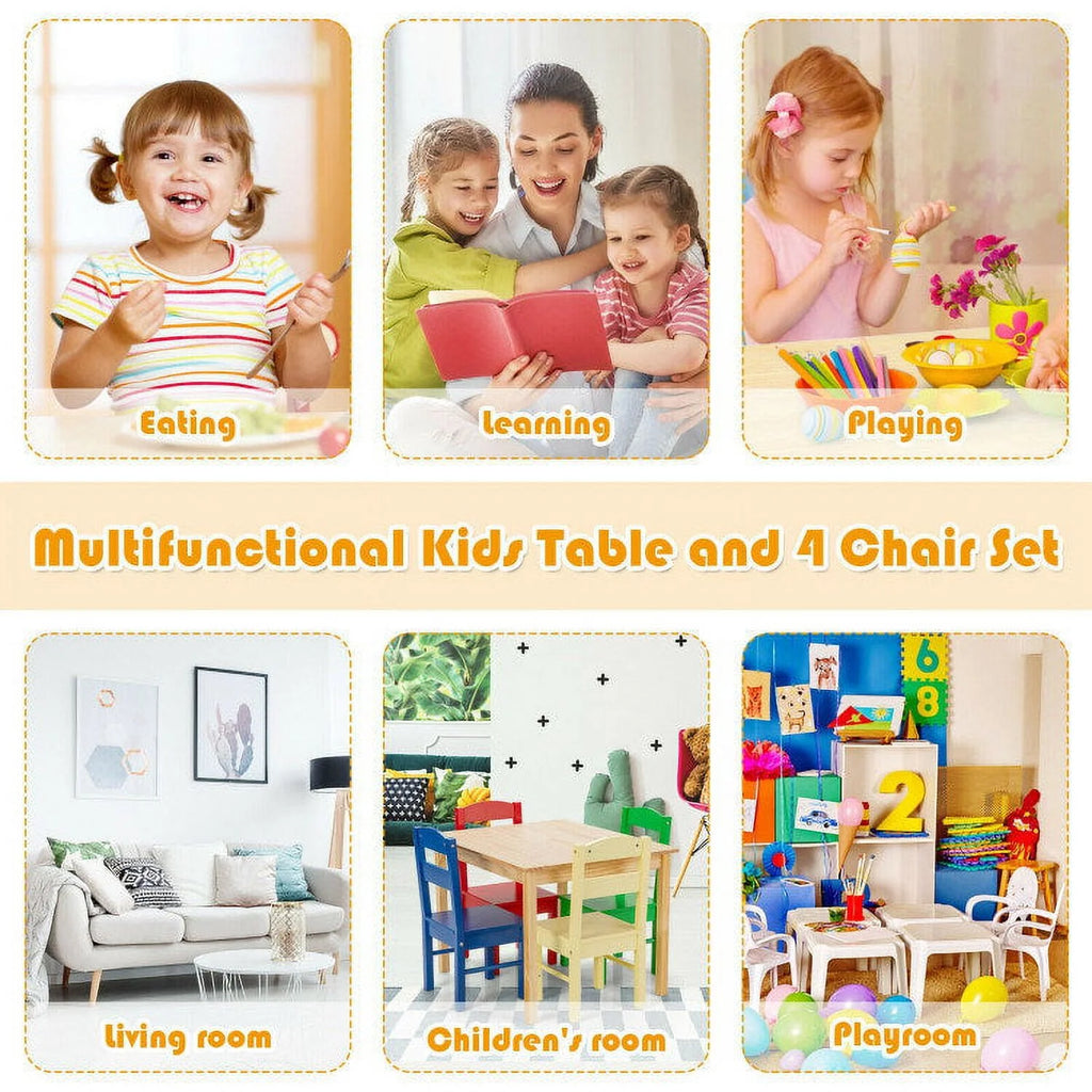 Kids 5 Pieces Wooden Table and Chair Set W47932