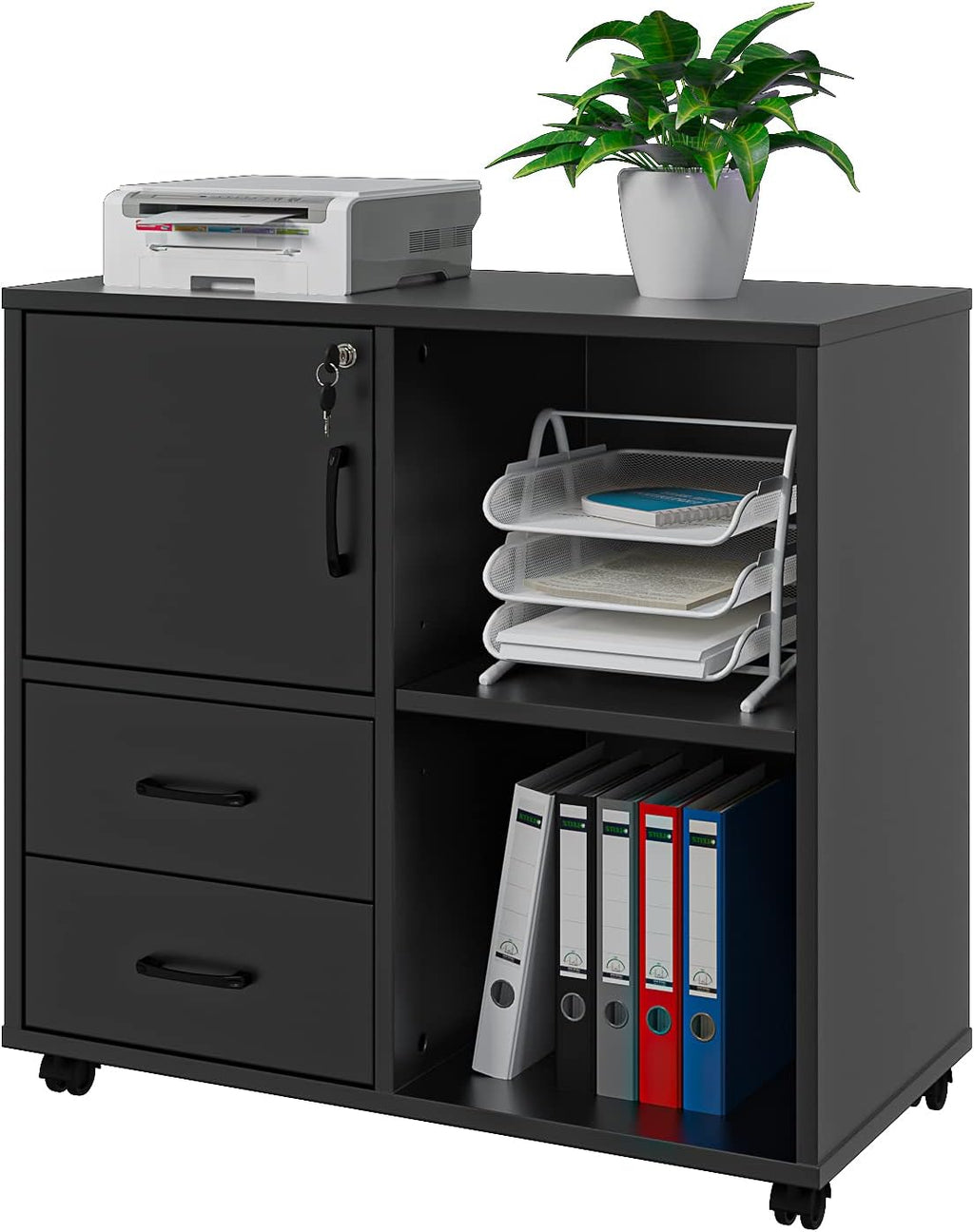 White Rolling Office Storage Cabinet with 2 Drawers Z829