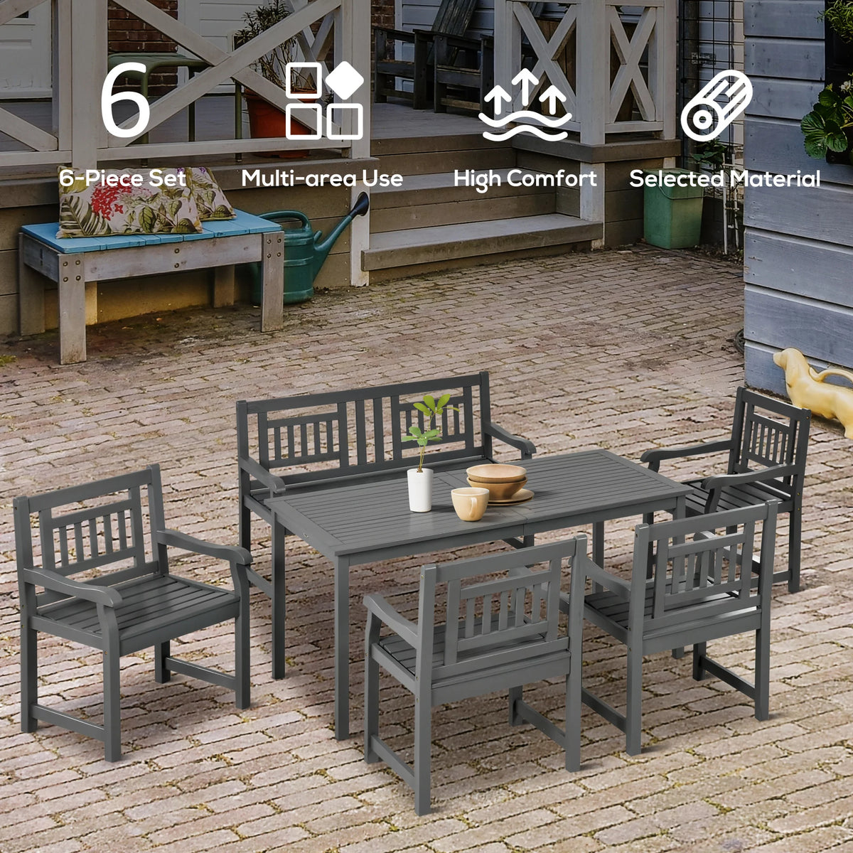 6pc Gray Wood Patio Table & Chairs A541679