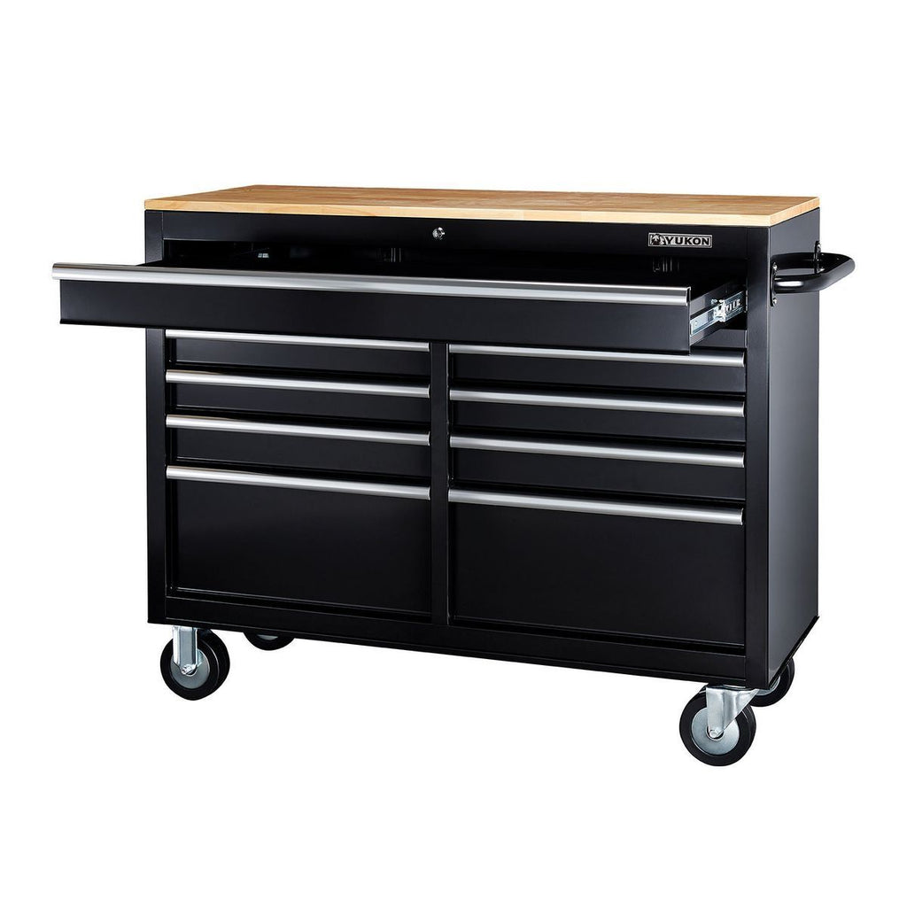 Black 9-Drawer Mobile Storage Cabinet with Solid Wood Top D2661