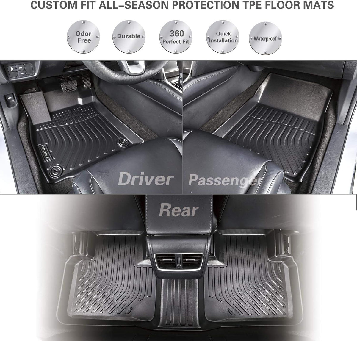 Custom Waterproof All Weather TPE Car Floor Mats Full Set Black F368400