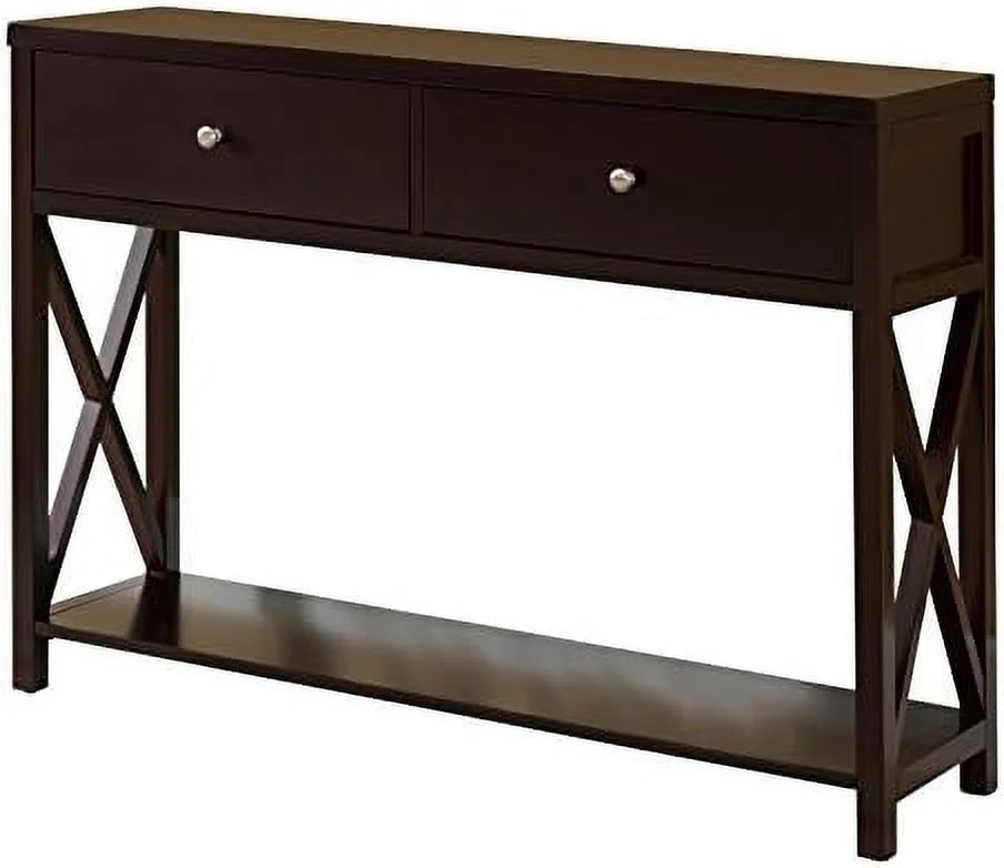 Cherry Console Sofa Entryway Table with Storage Shelf & Drawers C53942