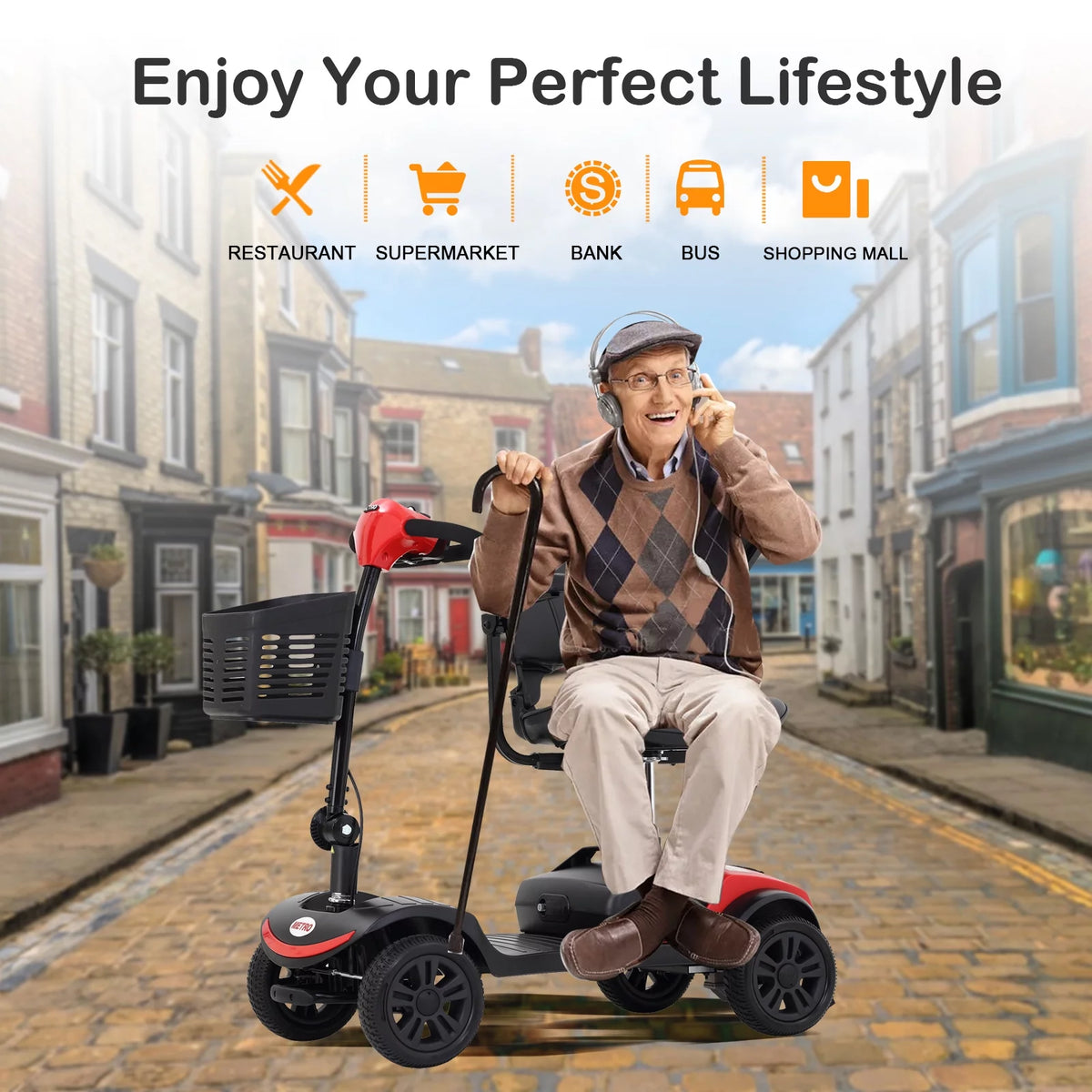 Blue 4 Wheels Folding Mobility Scooter U6307