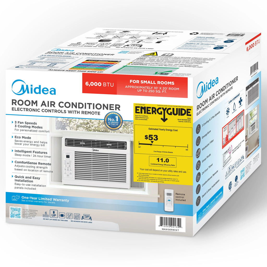 6,000 BTU 115V Window Air Conditioner with Remote, White T3006