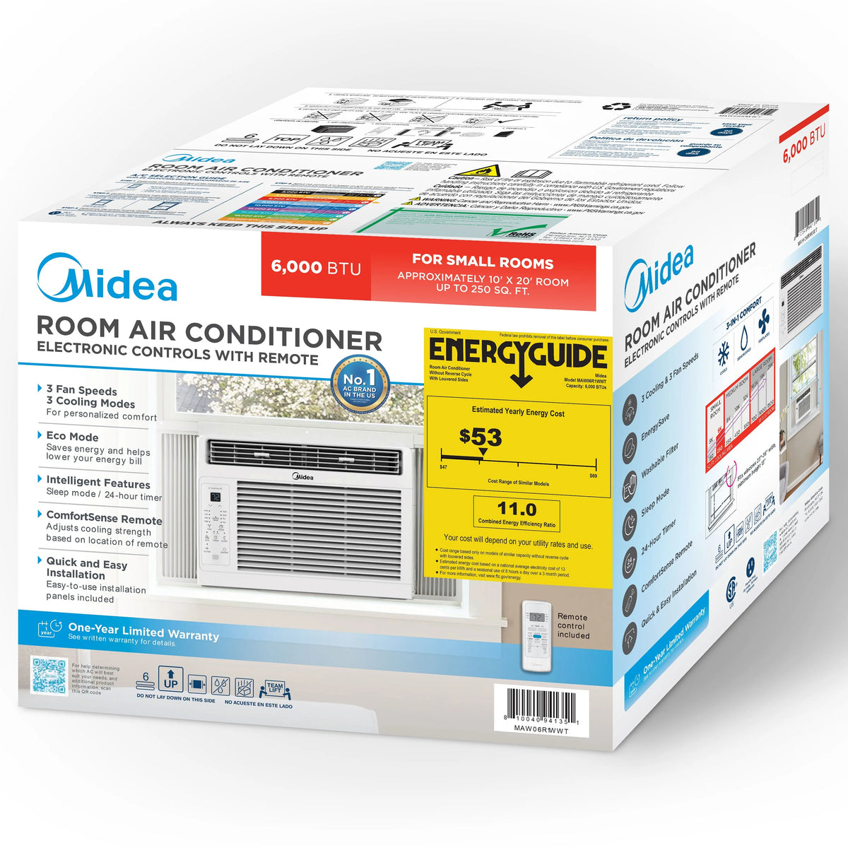 6,000 BTU 115V Window Air Conditioner with Remote, White T3006