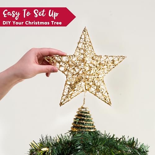 8 inch Gold Glitter Star Tree Topper Metal Lighted with 20 LED Lights W3581
