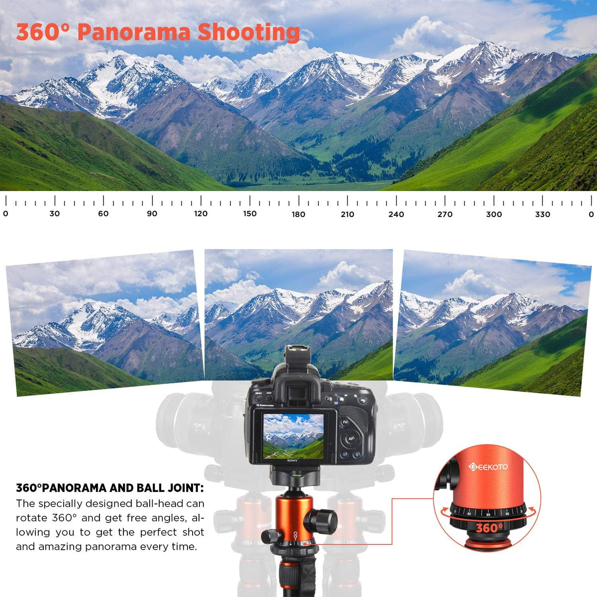 77’’ Aluminum Camera Tripod with 360 Degree Ball Head L225