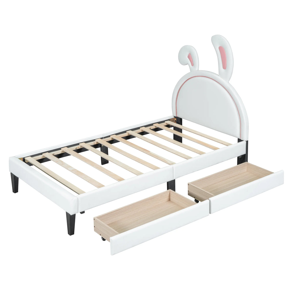 White Twin Size Upholstered Leather Platform Bed with 2 Drawers E18332