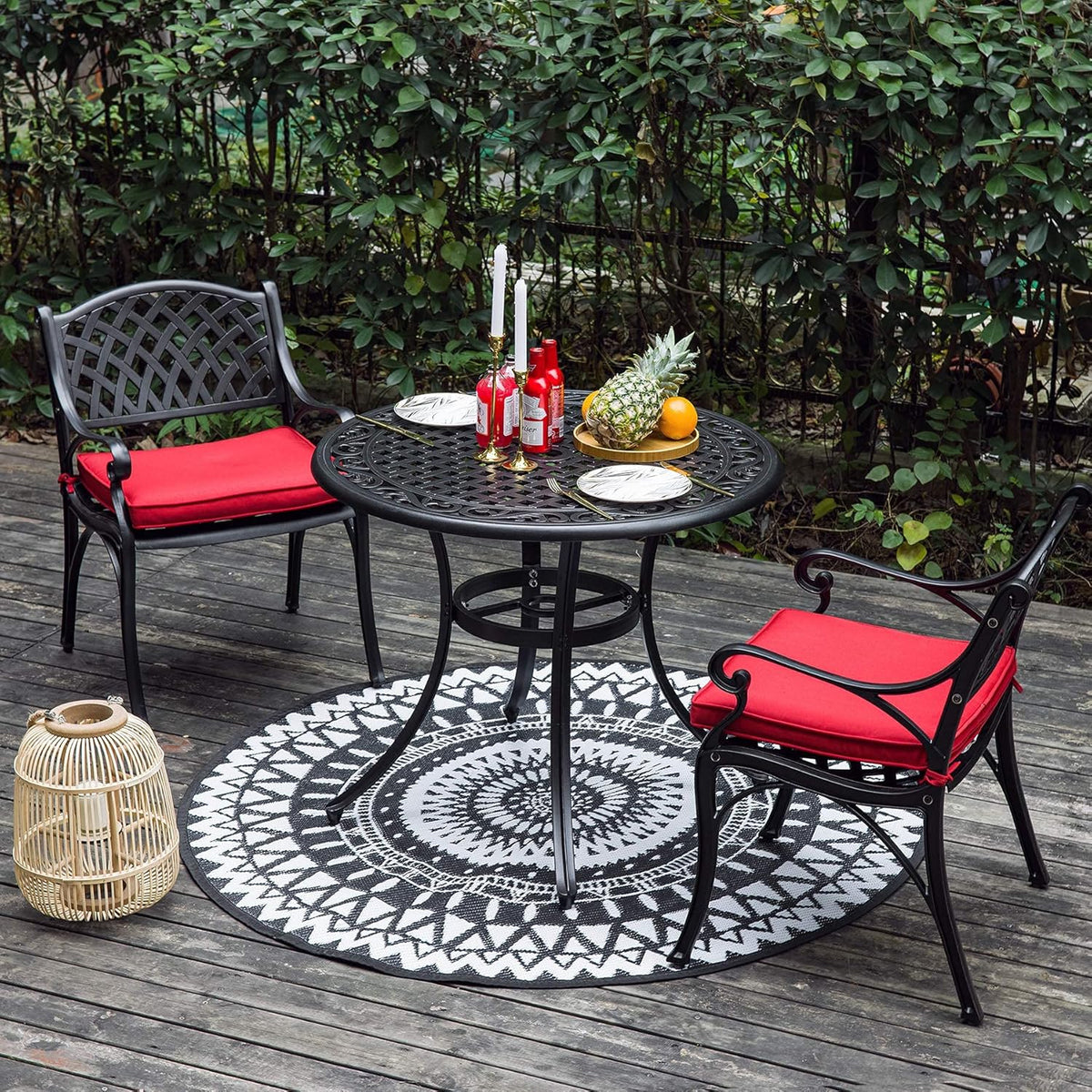 36 Inch Cast Aluminum Round Patio Table with Umbrella Hole L487