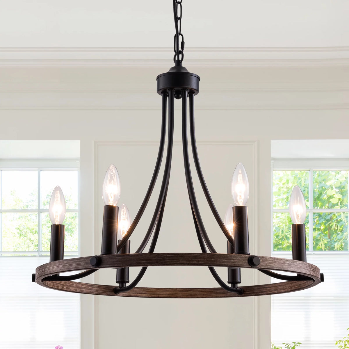 6-Light Black Wheel Chandelier F61292