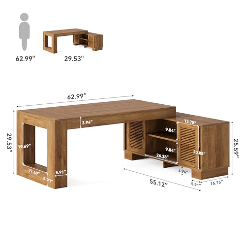 63" L Shaped Wooden Executive Desk with Storage C140