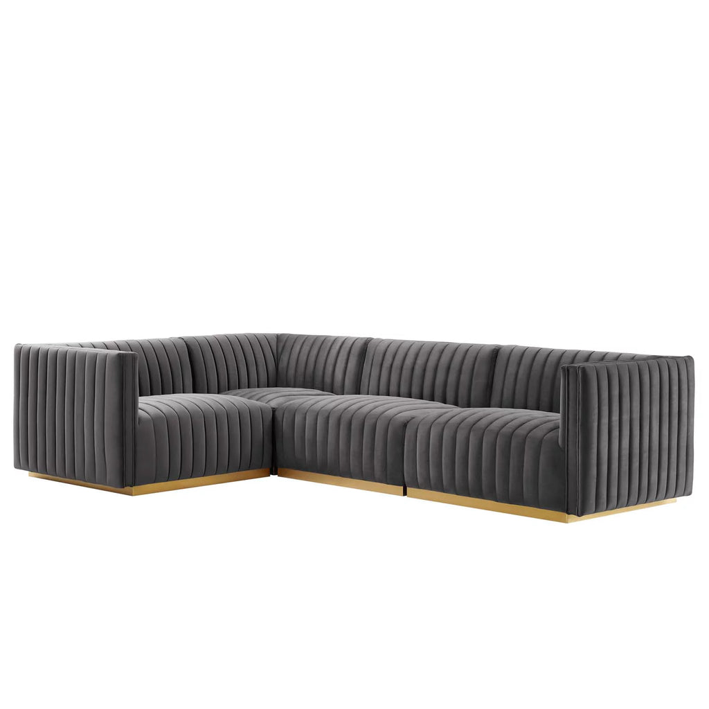 Gold Gray Velvet 4-Piece Sectional I258628